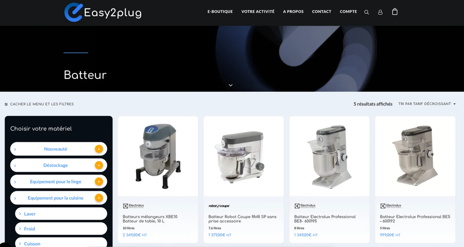 Easy2plug e-commerce catalog