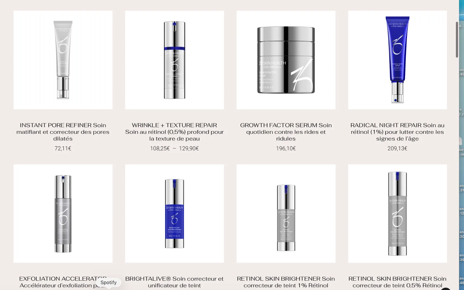 ZO Skin Health e-commerce catalog