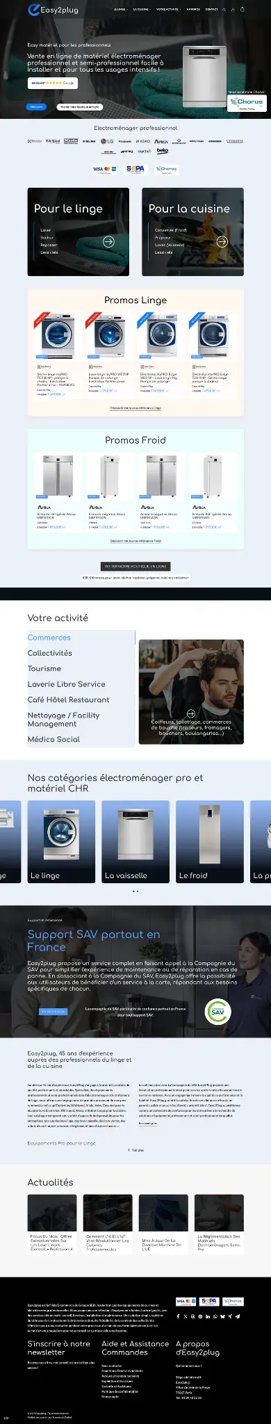 Page d’accueil du site d’électroménager professionnel Easy2plug