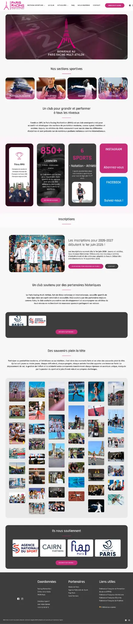 Page d’accueil du Paris Racing Multi-athlon
