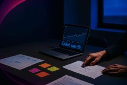Consultant marketing échange avec deux dirigeants de PME autour d’analytics et de documents de parcours client.